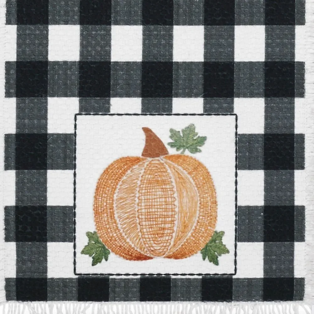 Pumpkin Harvest Buffalo Plaid Table Runner 8x24 Country Farmhouse Fringed